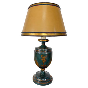 Italian Neoclassical Tole Urn Table Lamp Hand Painted Original Parchment Shade