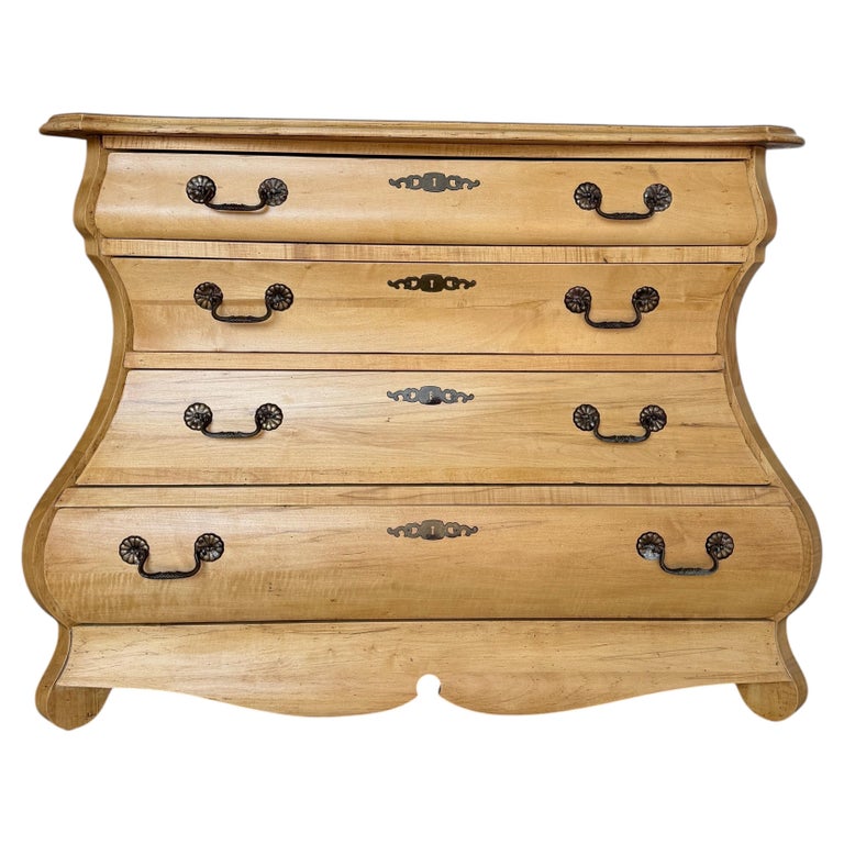 A Sculptural Dutch Bombe Commode in Bleached Maple