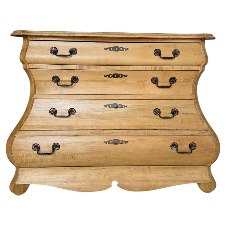 A Sculptural Dutch Bombe Commode in Bleached Maple