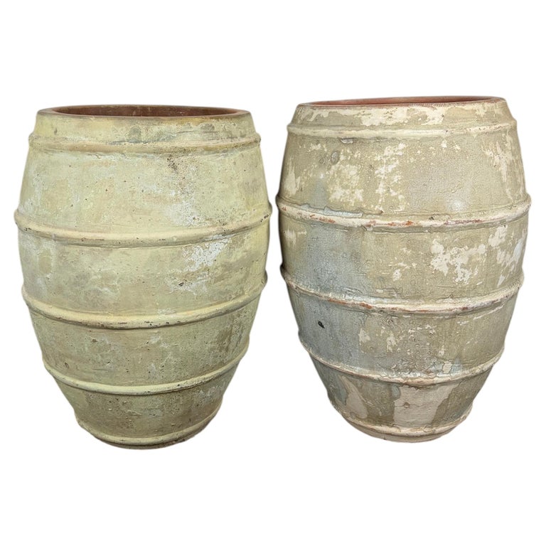Pair of French Style Olive Jar Planters - Terracotta Barrel Pots