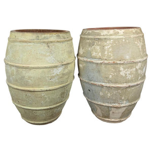 Pair of French Style Olive Jar Planters - Terracotta Barrel Pots