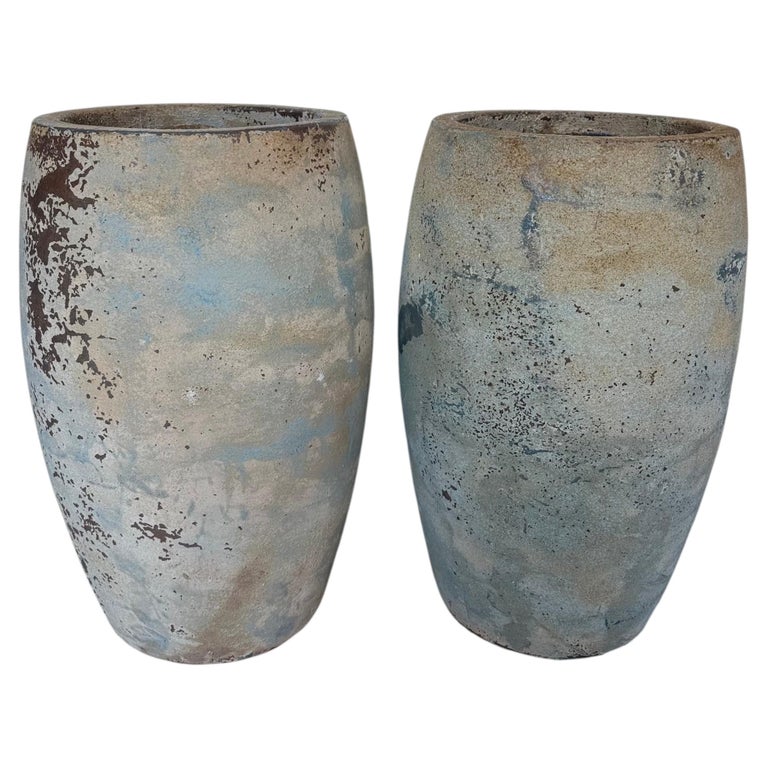 Pair of Monumental Atelier Vierkant Style Planters - Ocean Blue Patina