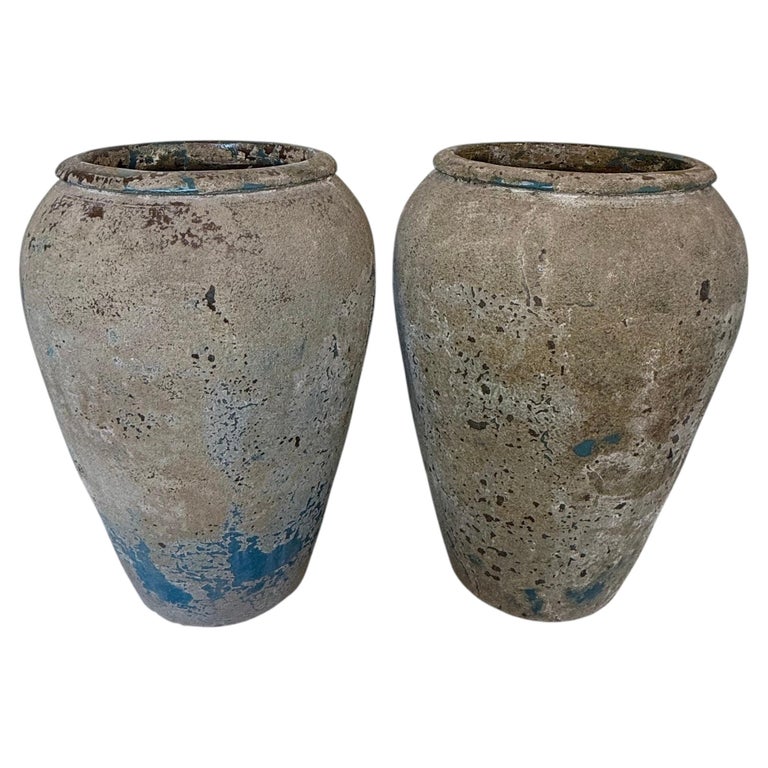 Pair of Monumental Antique Water Jars - Large with Original Turquoise Glaze