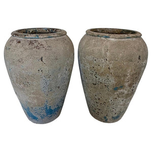 Pair of Monumental Antique Water Jars - Large with Original Turquoise Glaze