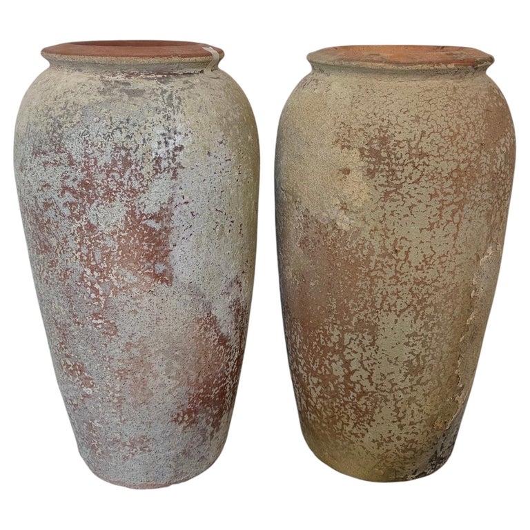 Pair of Monumental Antique Water Jars - Tall Crucible Form Olive Jars
