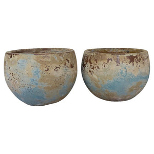 Pair of Monumental Low Bowl Terra Cotta Planters