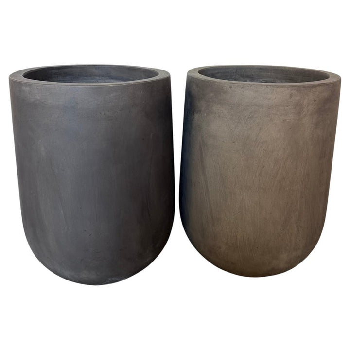 Pair of Monumental Cylinder Planters - Brutalist Bullet Form - Dark Slate