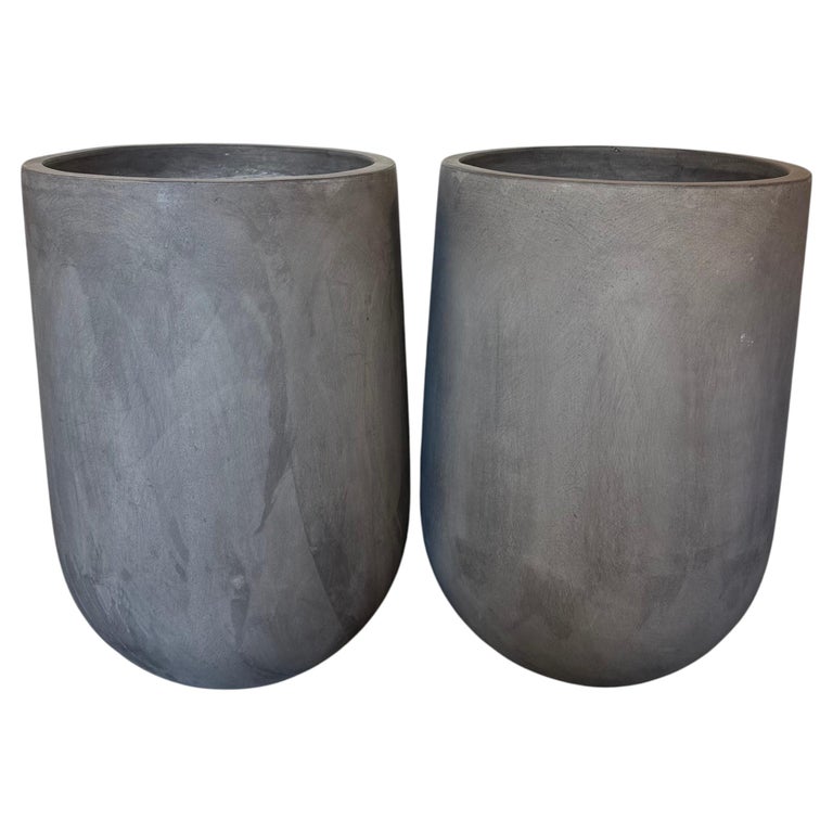 Pair of Monumental Tall Cylinder Planters - Dark Slate Gray pots