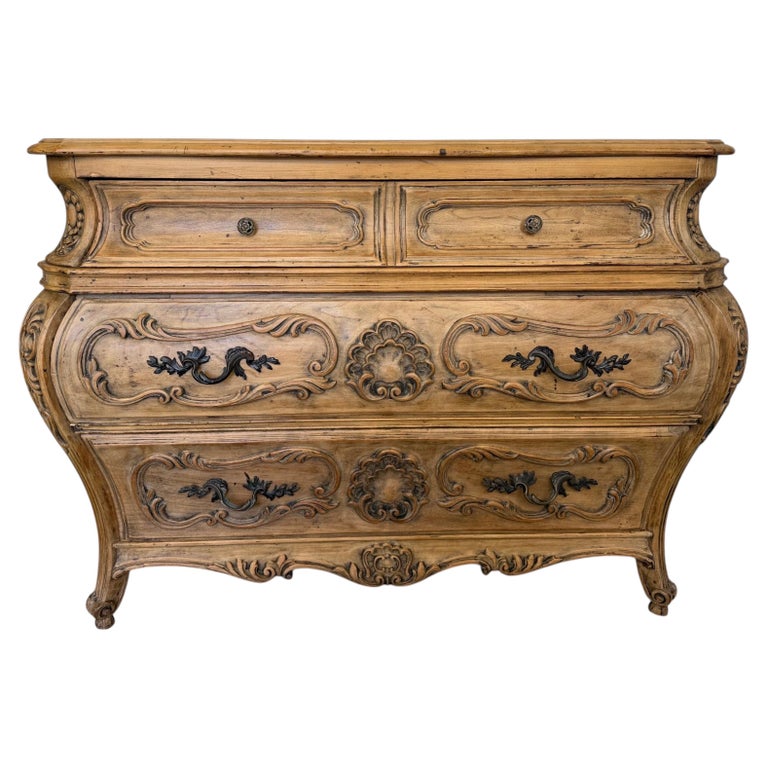 Antique French Louis XV Bombe Commode - Bleached Oak