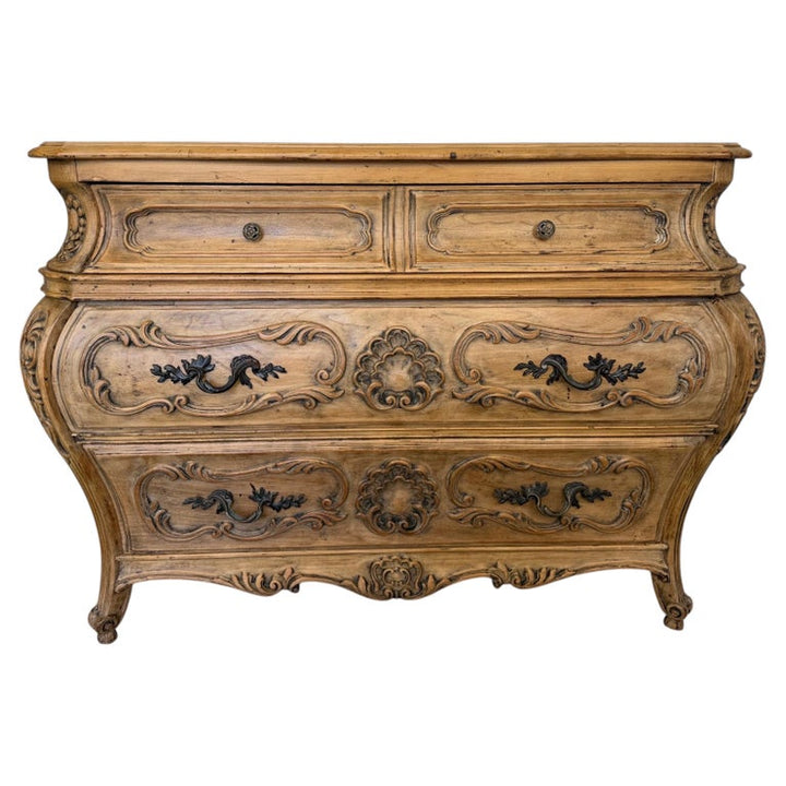 Antique French Louis XV Bombe Commode - Bleached Oak