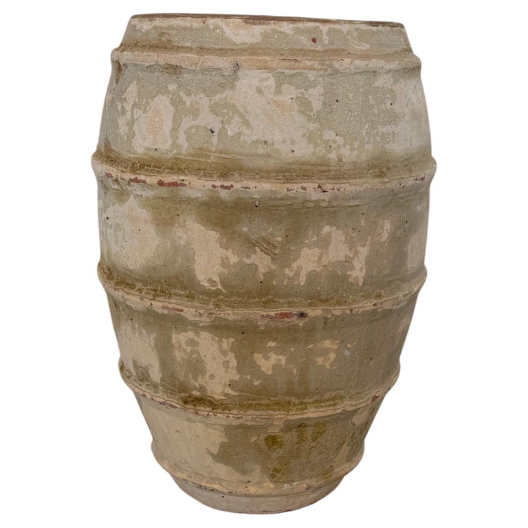 Vintage Barrel Form Terracotta Planter - Ribbed Olive Jar