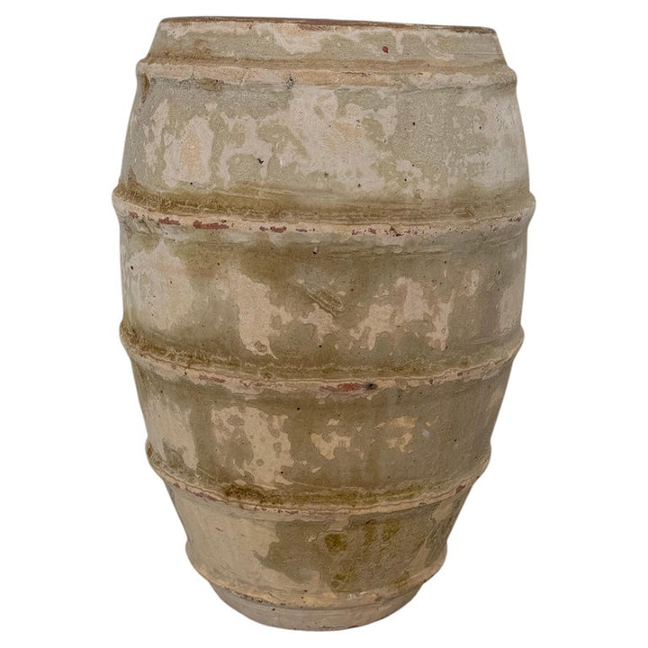 Vintage Barrel Form Terracotta Planter - Ribbed Olive Jar
