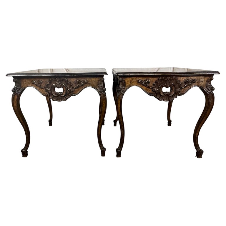 Pair of Louis XV Side Tables, Burl Walnut, Hand-Carved, Circa 1920s