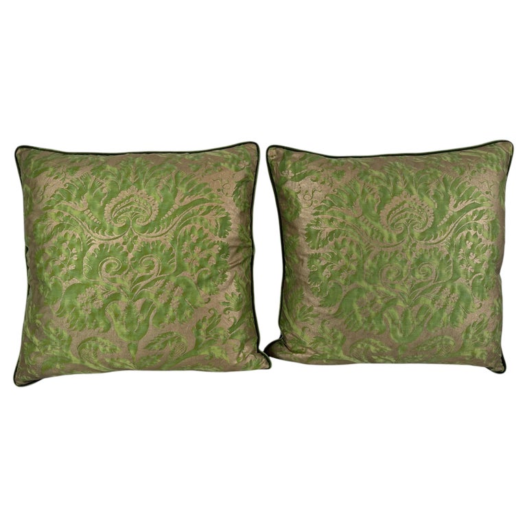 Mariano Fortuny Glicine Patterned Pillows, Moss Green &amp; Gold Damask