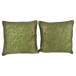 Mariano Fortuny Glicine Patterned Pillows, Moss Green & Gold Damask