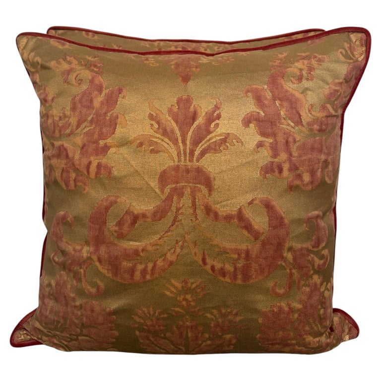 Custom Mariano Fortuny Pillows in Antique Gold &amp; Coral Damask