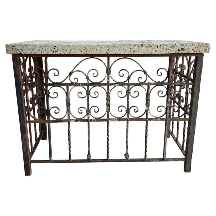 Spanish Revival Console Table - Fossilized Stone Top