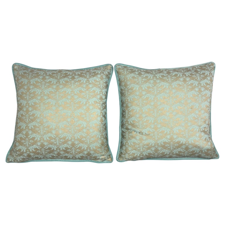 Custom Fortuny Decorative Pillows in Gilt Gold &amp; Aquamarine, Italy