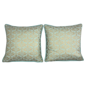 Custom Fortuny Decorative Pillows in Gilt Gold & Aquamarine, Italy