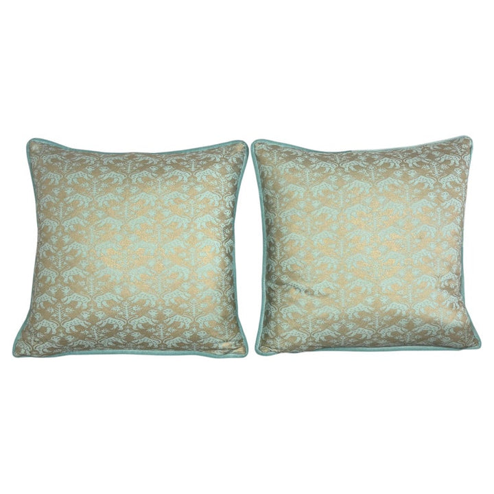 Custom Fortuny Decorative Pillows in Gilt Gold &amp; Aquamarine, Italy