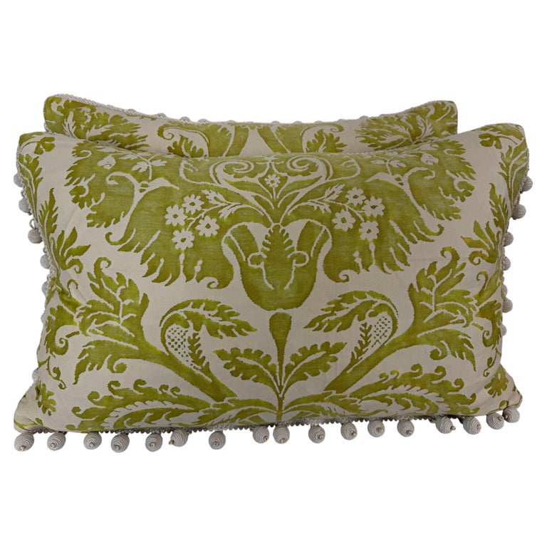Pair of Mariano Fortuny Pillows - with Designer Pom-Pom Trim