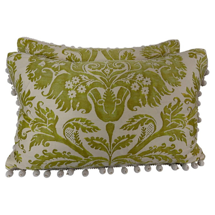 Pair of Mariano Fortuny Pillows - with Designer Pom-Pom Trim