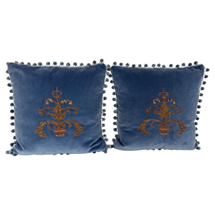 Pair 19th Century French Metallic Applique - Hand-Embroidered Velvet Pillows