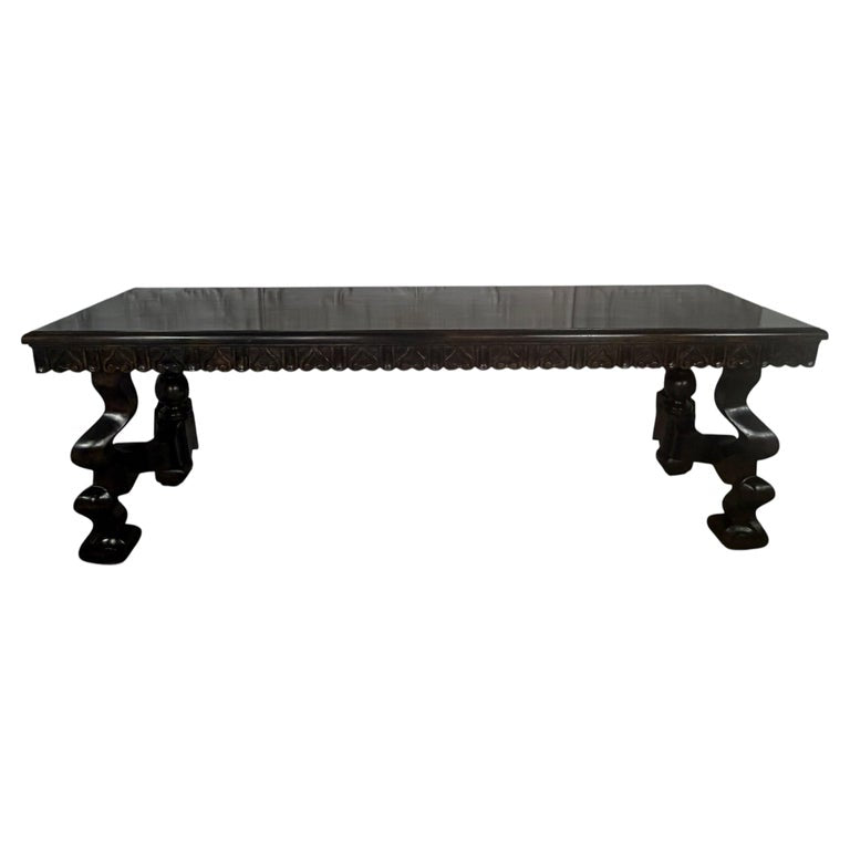 Spanish Revival Hand-Carved Walnut Console Table, Circa 1920-1940