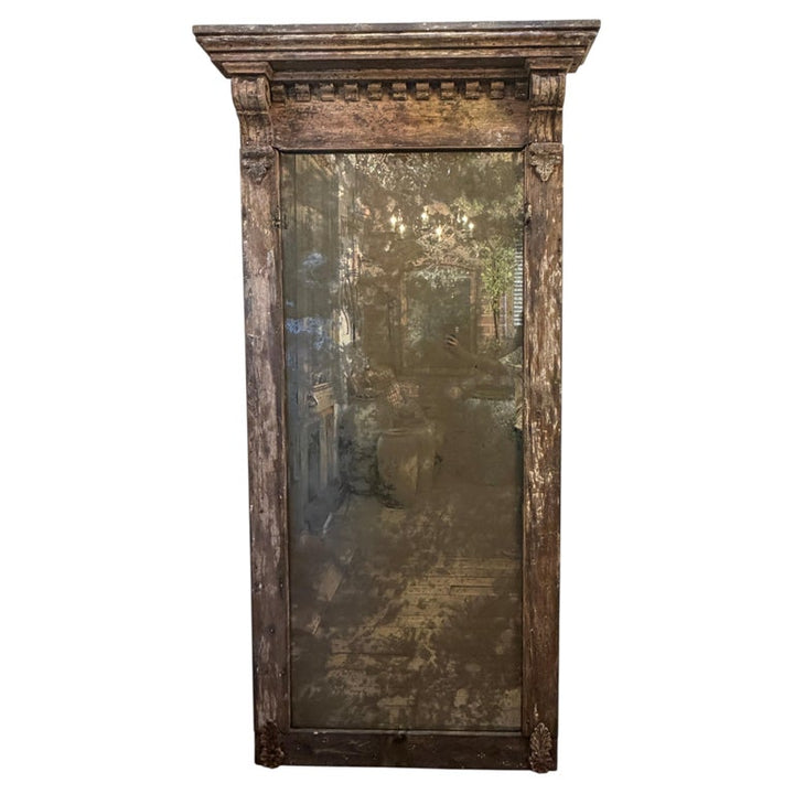 Neoclassical Pier Mirror, Distressed Wood, Circa 1880s