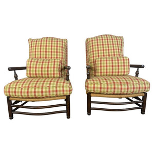 Pair of French Country Style Lounge Chairs w/ Ottomans