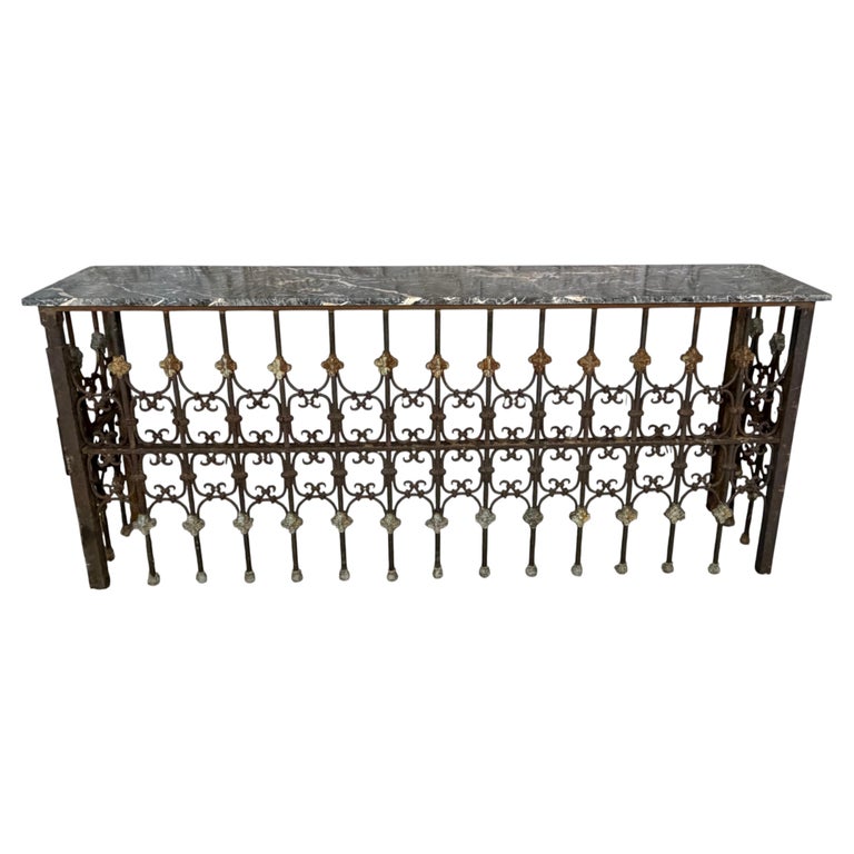 Pair of 19th Century Wrought Iron Consoles with Marble Tops