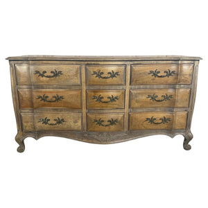 French Louis XV Style 9-Drawer Bombe Dresser in Bleached Fruitwood