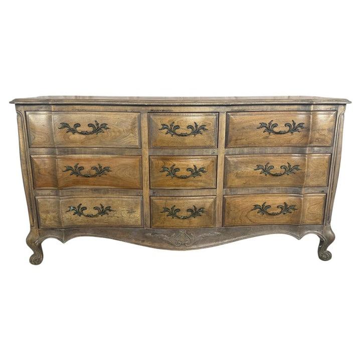 French Louis XV Style 9-Drawer Bombe Dresser in Bleached Fruitwood