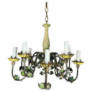 Italian Tole 10-Lights Florentine Chandelier with original Polychrome Patina