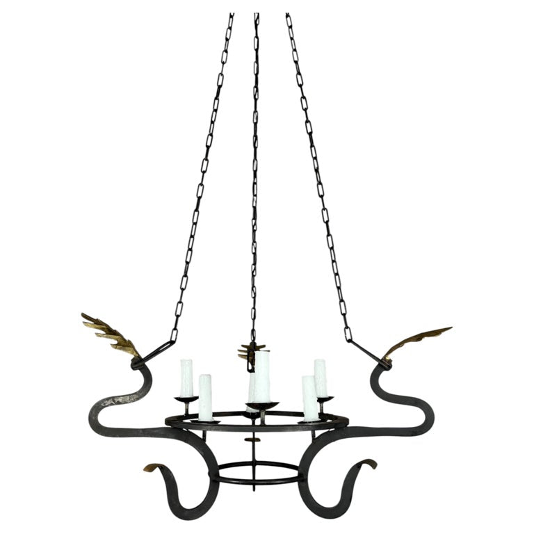 Serpentine Chandelier with Gilt Oak Leaves by Miamar Home
