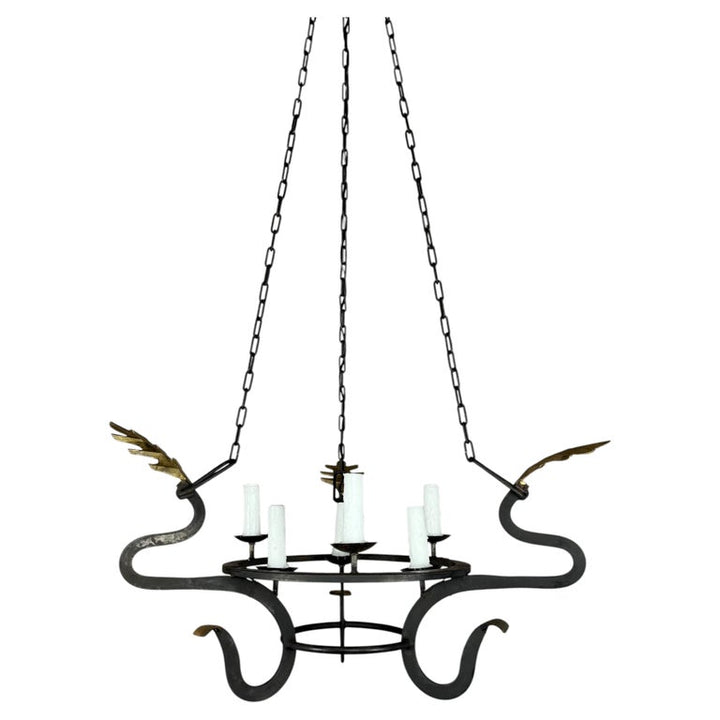 Serpentine Chandelier with Gilt Oak Leaves by Miamar Home
