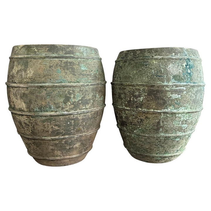 Mediterranean barreal Jars - Verdigris Patinated Terracotta Olive Vassels
