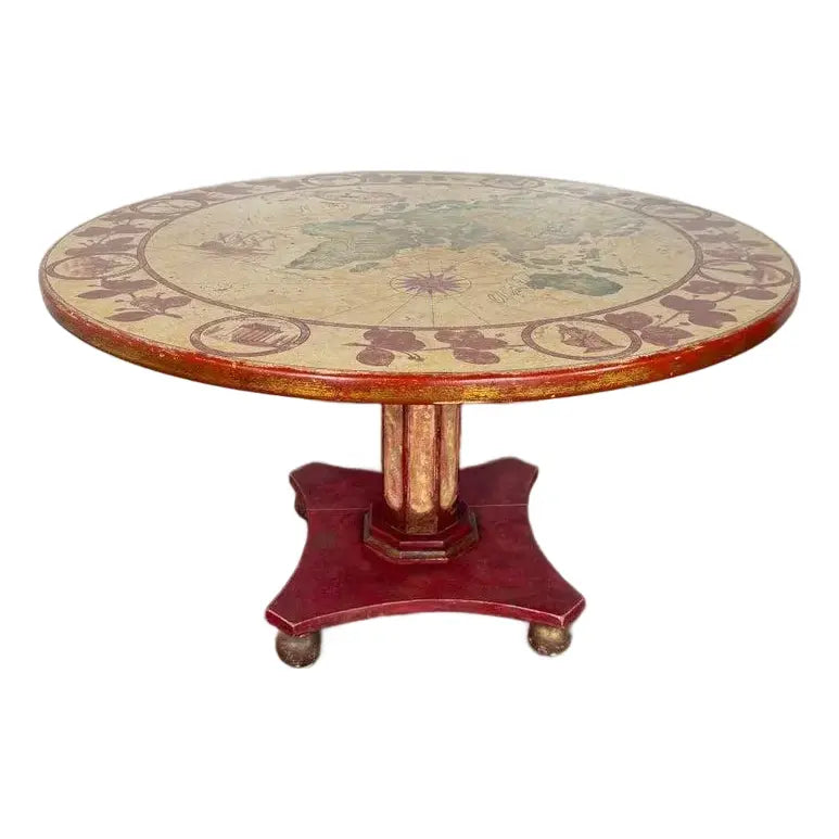 Hand-Painted Italian Map Center Table, circa 1940s