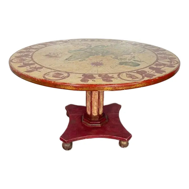 Hand-Painted Italian Map Center Table, circa 1940s