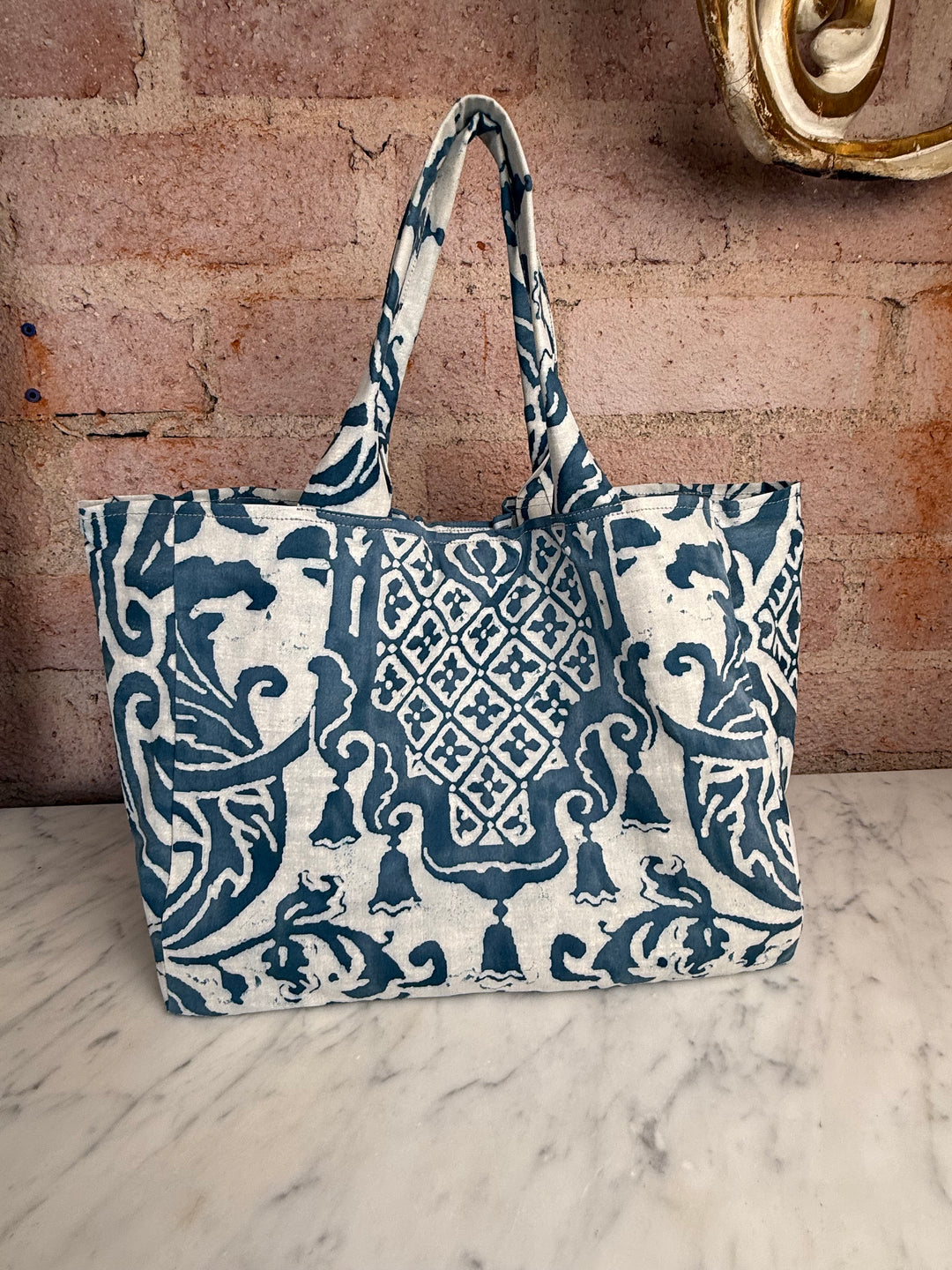 Indigo & White Fortuny Handbag by Melissa Levinson