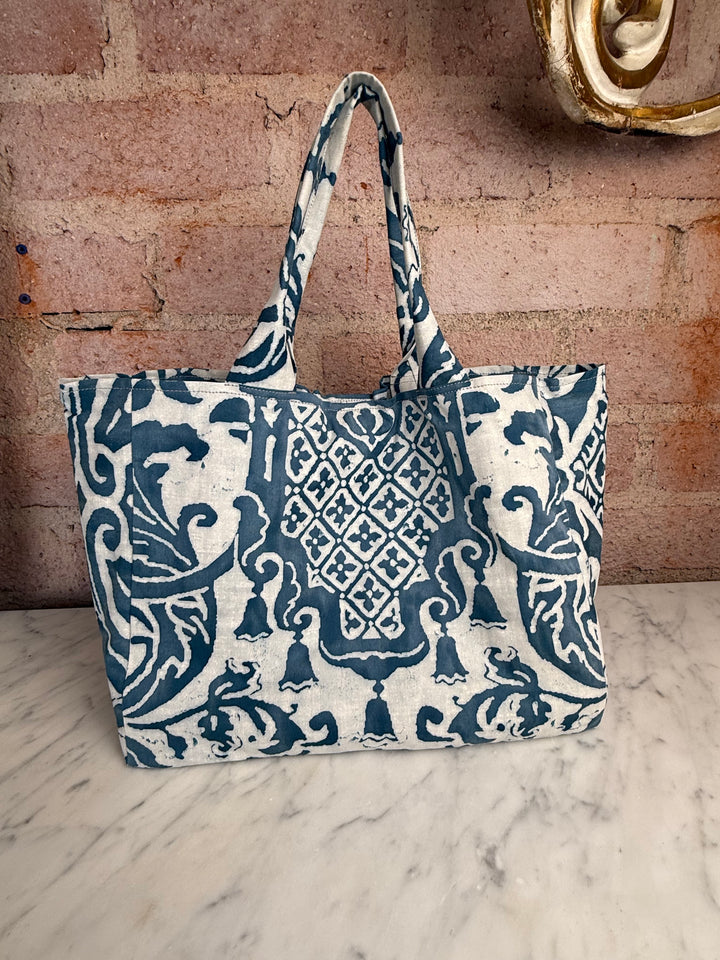 Indigo & White Fortuny Handbag by Melissa Levinson