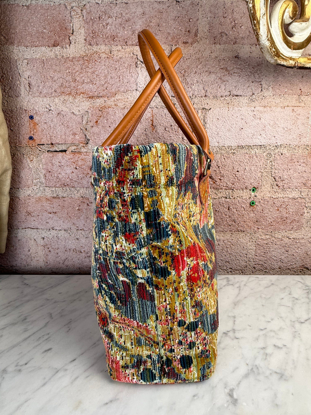 Floral Tapestry Handbag with Leather Handles by Melissa Levinson