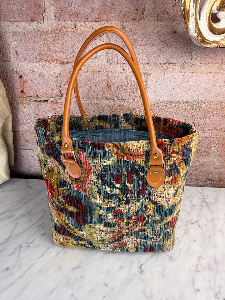 Floral Tapestry Handbag with Leather Handles by Melissa Levinson