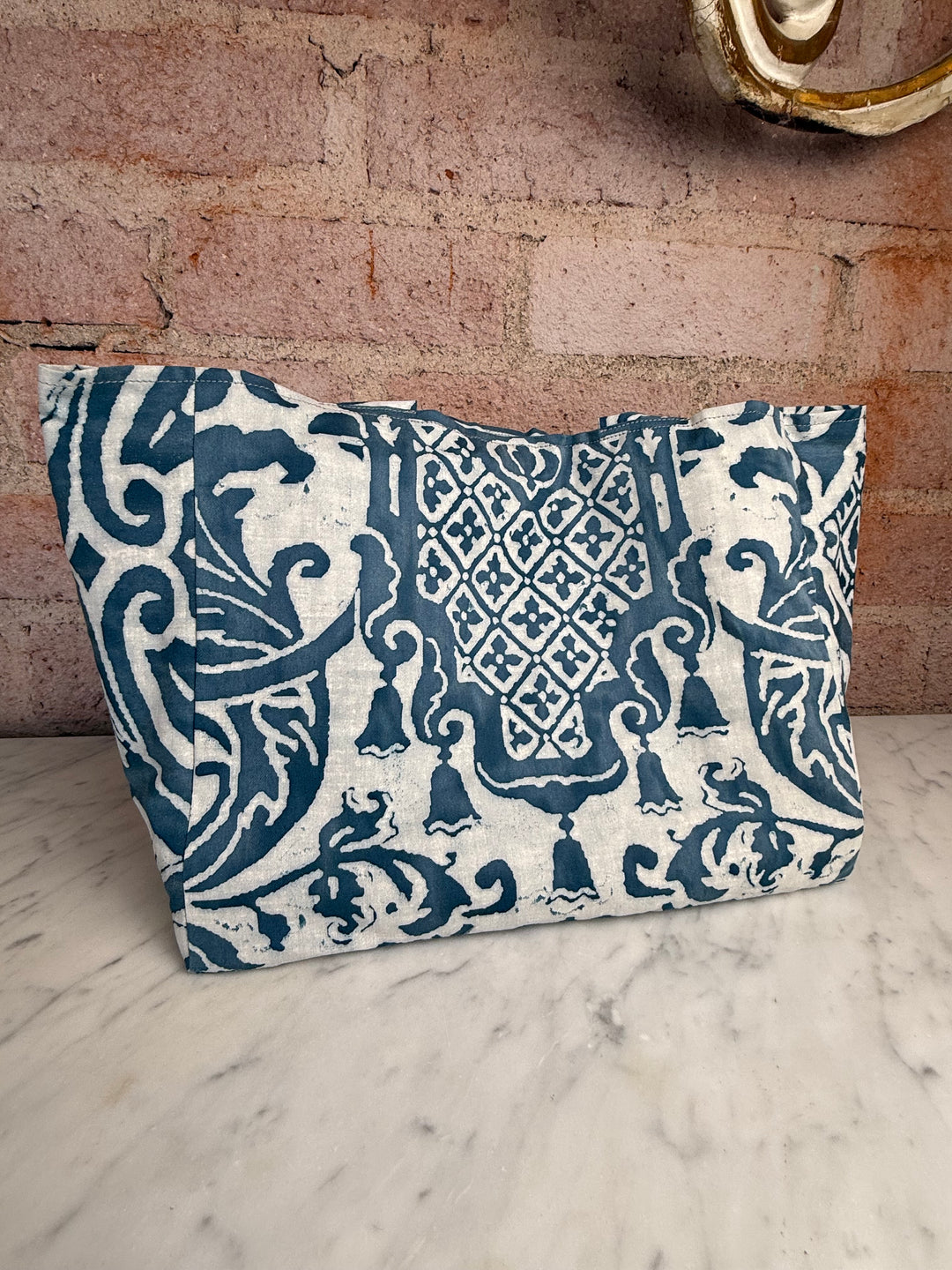 Indigo & White Fortuny Handbag by Melissa Levinson