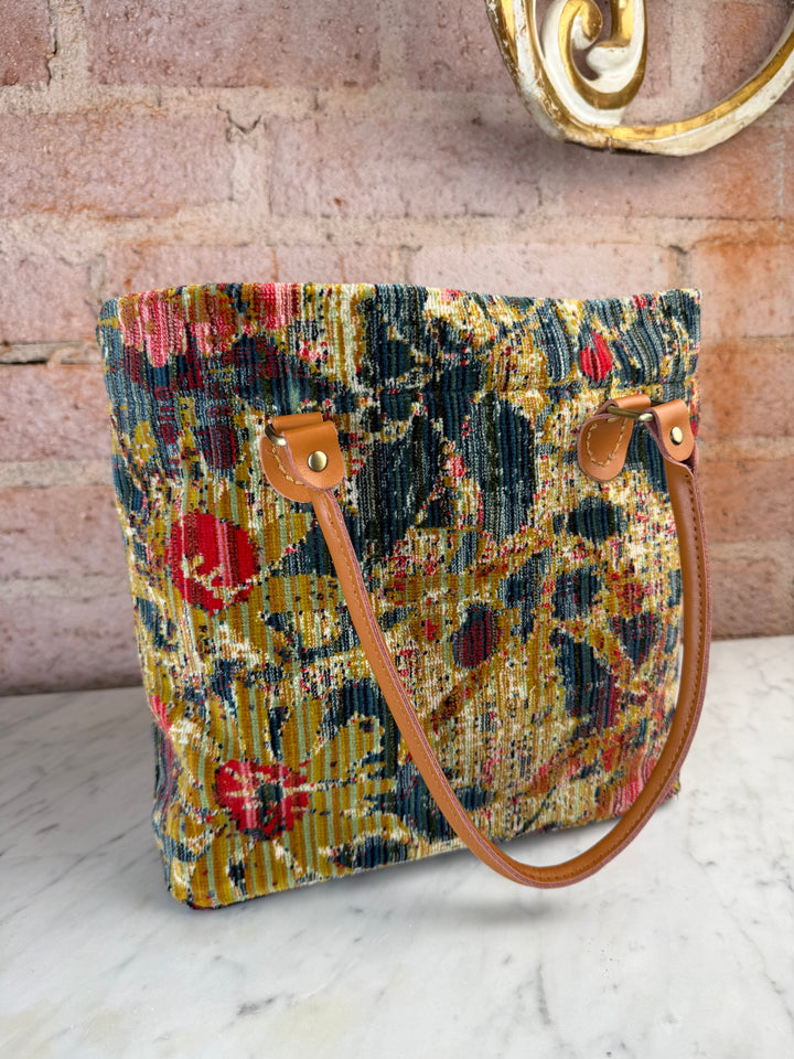 Floral Tapestry Handbag with Leather Handles by Melissa Levinson