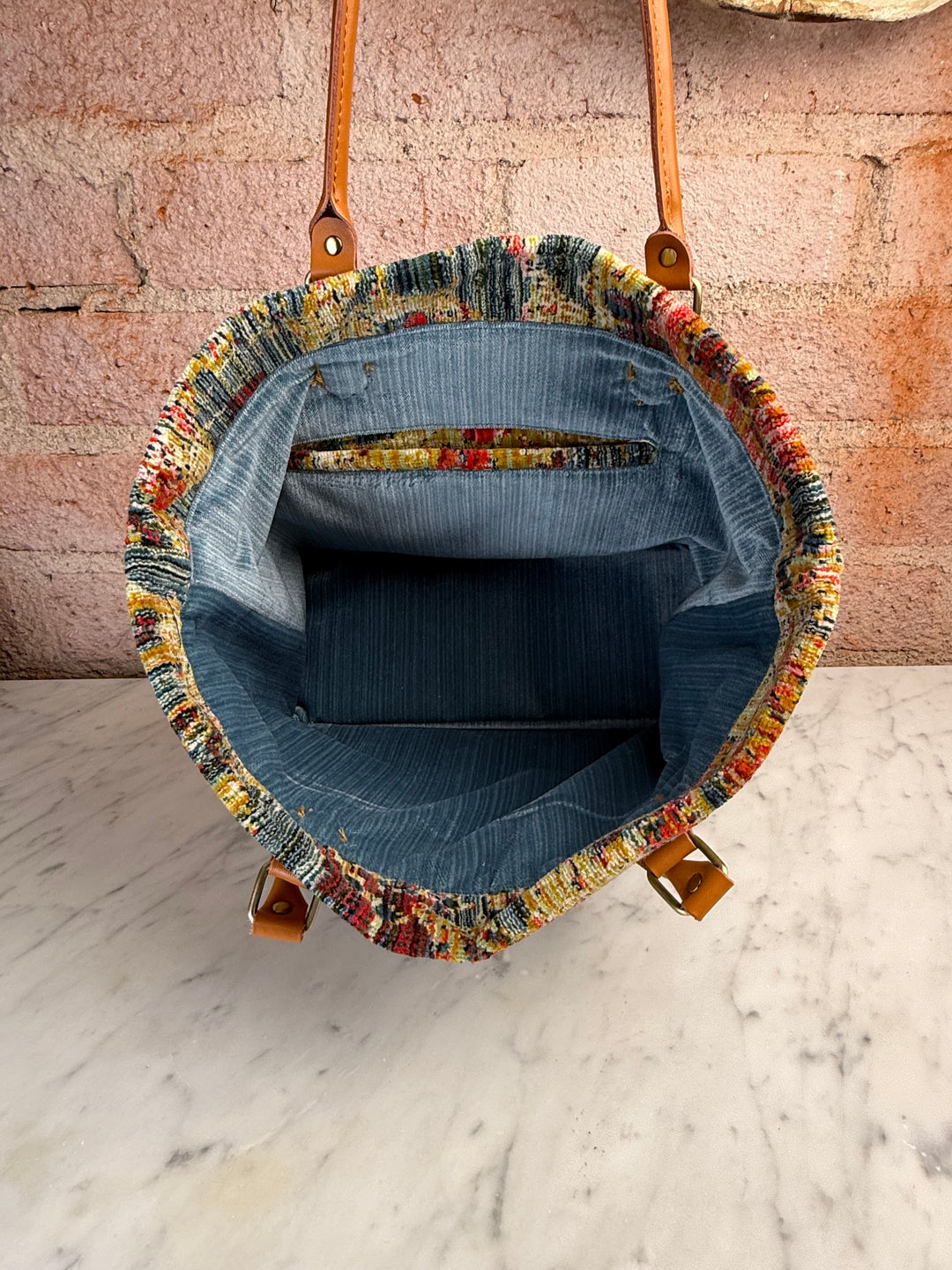 Floral Tapestry Handbag with Leather Handles by Melissa Levinson