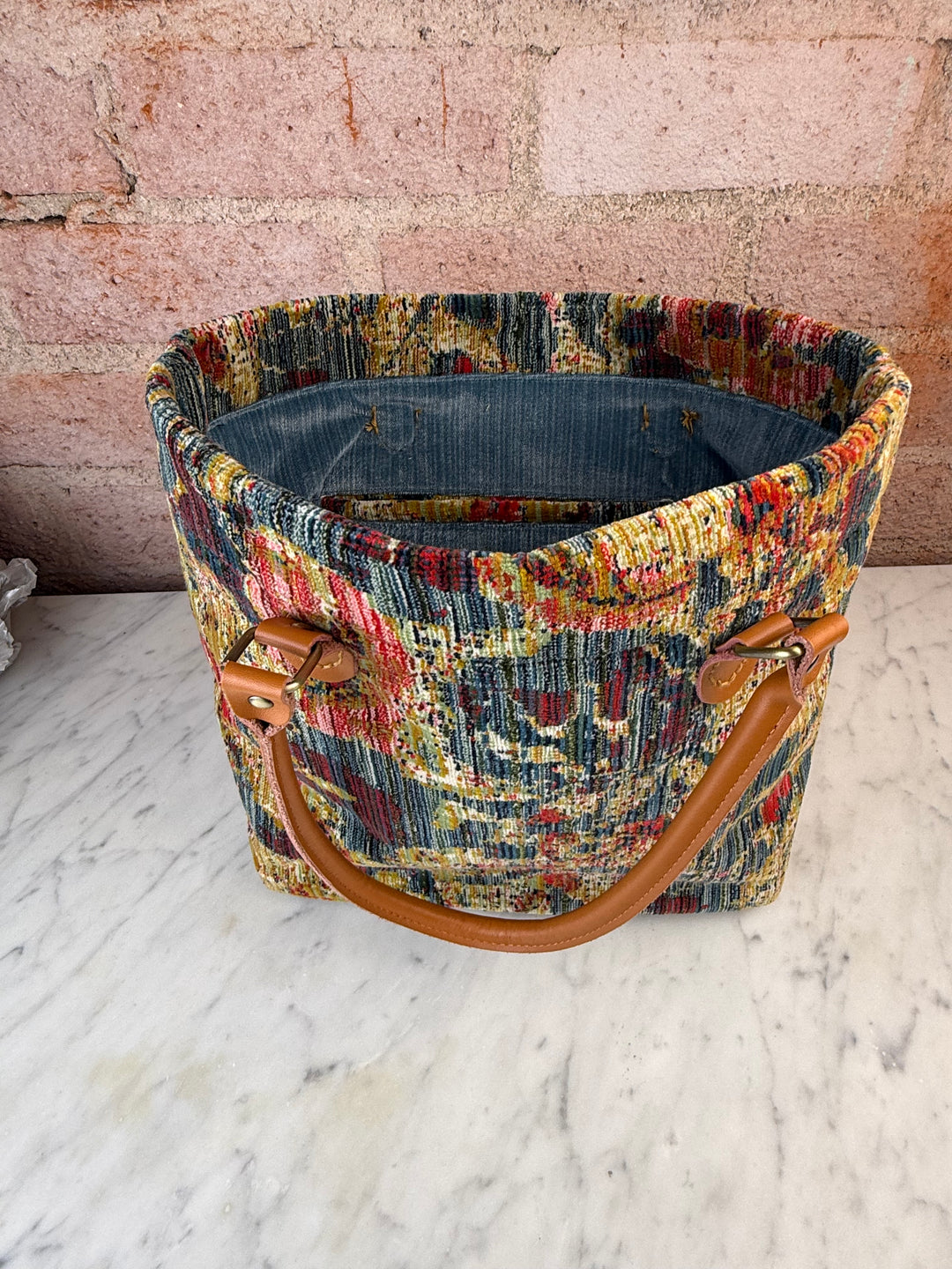 Floral Tapestry Handbag with Leather Handles by Melissa Levinson
