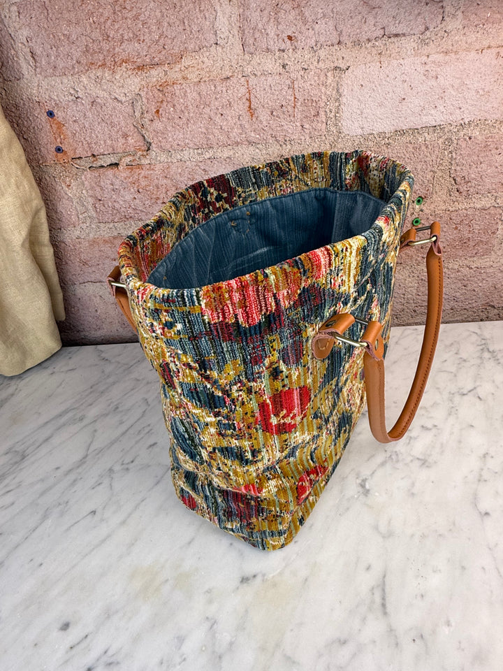 Floral Tapestry Handbag with Leather Handles by Melissa Levinson