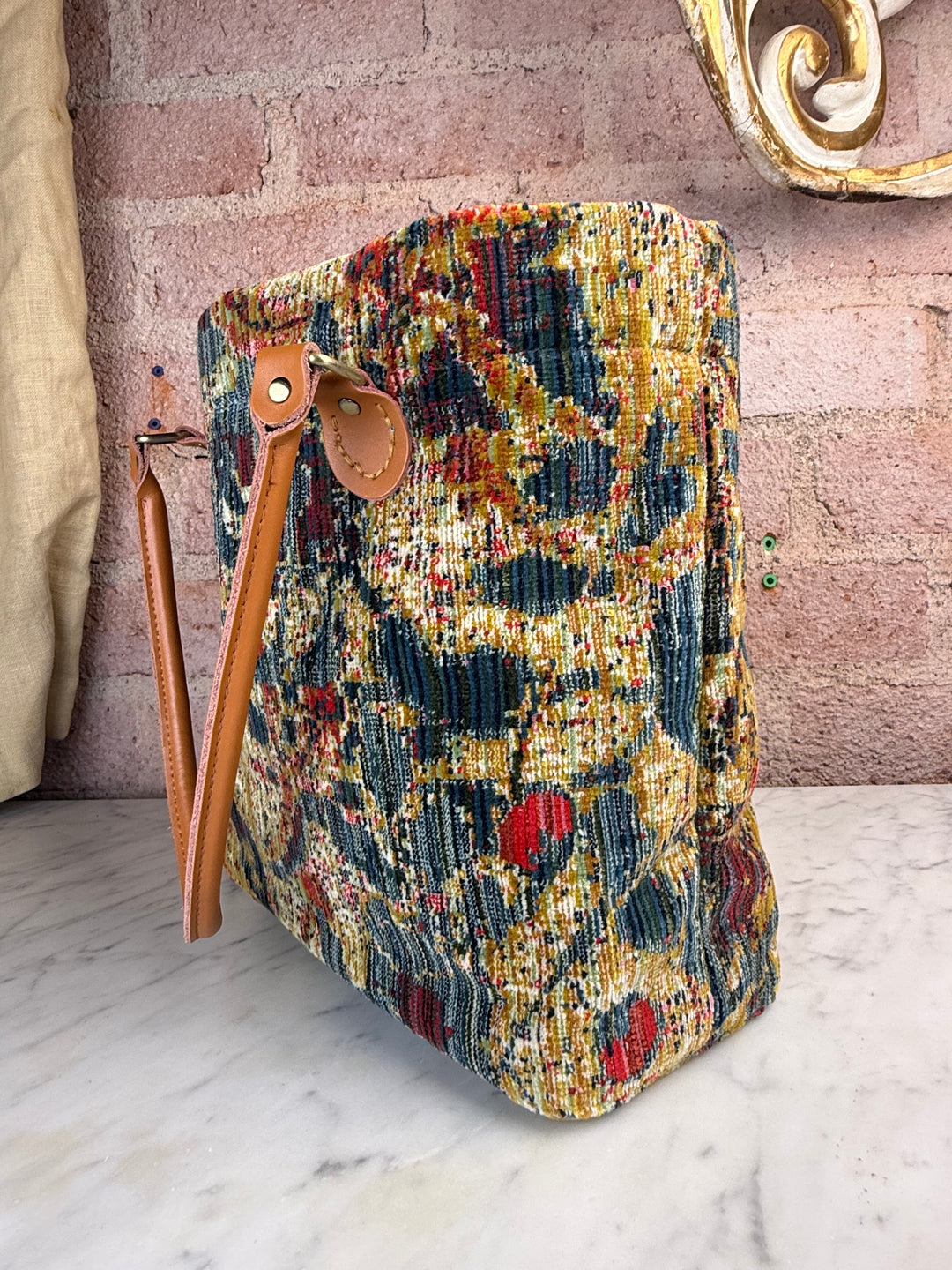 Floral Tapestry Handbag with Leather Handles by Melissa Levinson