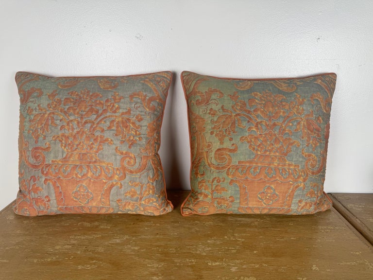 Rare Pair of Vintage Quilted Fortuny Textile Pillows